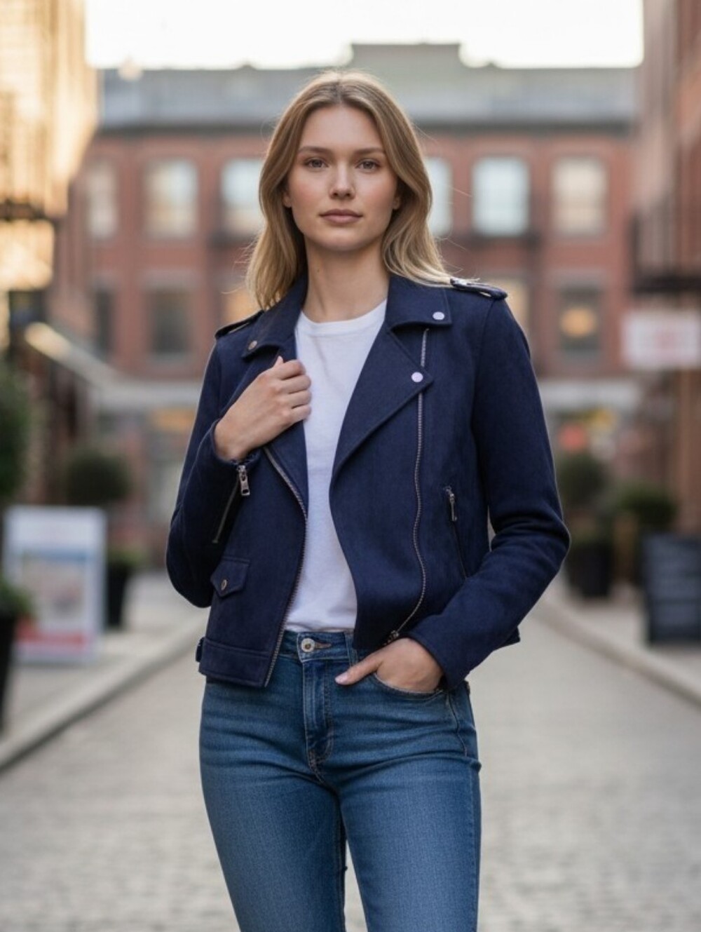 LOFT NAVY BLUE FAUX SUEDE SHORT MOTO JACKET SIZE 4